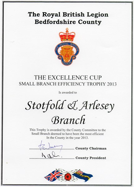 'Excellence Cup ' Certificate (Awarded Jointly With Clapham Branch)