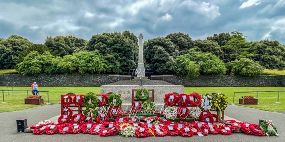 Photo of the Irish National War Memorial with poppy and laurel wreaths