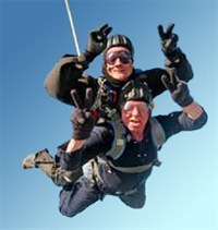 Mike Leggett skydiving with his instructor