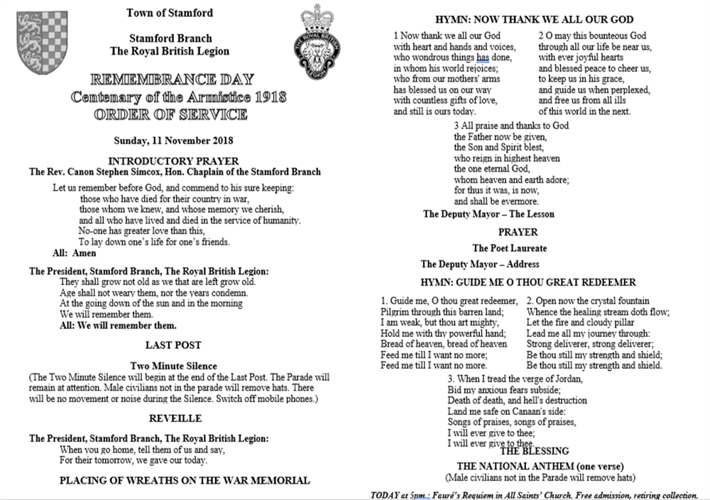 Order Of Service 2018