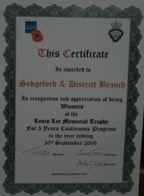 Louis Lee Memorial Trophy certificate