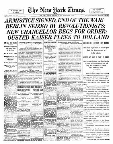 Newspaper from Armistice in New York Times 1918