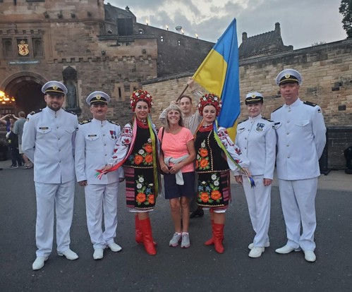 Branch member Angela Rogers at the Edinburgh Military Tattoo 2025 with the Ukrainian Navy.